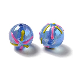 Royal Blue Acrylic Beads, AB Color Plated, with Enamel, Round with Firework, Royal Blue, 19.5x20mm, Hole: 3mm