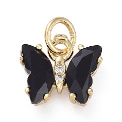 Black Brass Micro Pave Clear Cubic Zirconia Pendant, with Glass, Butterfly, Golden, Black, 18mm