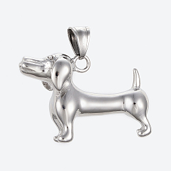 Stainless Steel Color 304 Stainless Steel Puppy Pendants, Large Hole Pendants, Sausage Dog/Dachshund, Stainless Steel Color, 27x39x15mm, Hole: 5x9mm