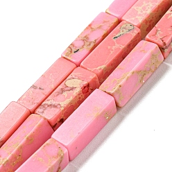 Pink Brins de perles teintes en jaspe impérial synthétique, rectangle, rose, 13~13.5x4~4.5x4~4.5mm, Trou: 1.4mm, Environ 28~29 pcs/chapelet, 14.49''~14.96'' (36.8~38 cm)