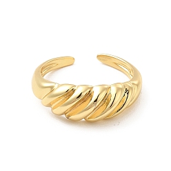 Real 18K Gold Plated Rack Plating Brass Croissant Open Cuff Ring for Women, Cadmium Free & Lead Free, Real 18K Gold Plated, US Size 7(17.3mm)