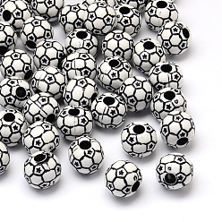 Noir Perles acryliques de style artisanal de ballon de football / soccer, perles de sport, noir, 12mm, trou: 4 mm, environ 580 pcs / 500 g