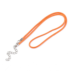 Orange Ciré fabrication de collier, avec alliage de zinc mousquetons, platine, orange, 17.8 pouces ~ 18 pouces (45.5~46 cm), 2mm