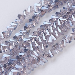 Thistle Electroplate Glass Beads Strands, Pearl Luster Plated, Faceted, Triangle, Thistle, 3x4x3mm, Hole: 1mm, about 149pcs/strand, 13.3 inch(34cm)
