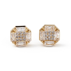 Real 18K Gold Plated Clear Cubic Zirconia Hexagon Stud Earrings, Brass Jewelry for Women, Long-Lasting Plated, Lead Free & Cadmium Free, Real 18K Gold Plated, 8.5mm, Pin: 0.8mm