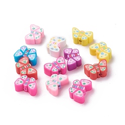 Mixed Color Handmade Polymer Clay Beads, Butterfly Shape, Mixed Color, 7~8.5x9~11.5x4.5~5mm, Hole: 2mm