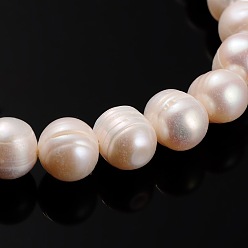 PeachPuff Natural Cultured Freshwater Pearl Beads Strands, Round, PeachPuff, 8~9mm, Hole: 0.8mm, about 45pcs/strand, 14.17 inch
