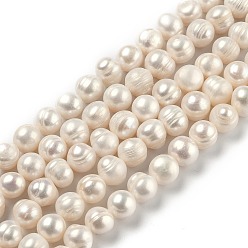 Bisque Natural Cultured Freshwater Pearl Beads Strands, Potato, Bisque, 8~12mm, Hole: 0.7mm, about 39pcs/strand, 14.45 inch(36.7cm)