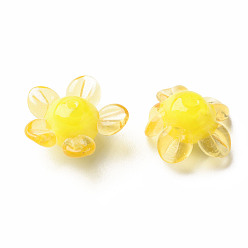 Jaune Perles lampwork, perles au chalumeau, faits à la main, fleur, jaune, 14.5~15.5x15~16x7~8mm, Trou: 1.5mm