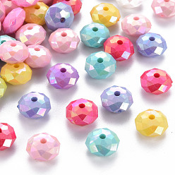 Mixed Color Opaque Acrylic Beads, AB Color Plated, Faceted Rondelle, Mixed Color, 10mm, Hole: 1.8mm, about 1300pcs/500g