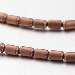 Copper Plated Electroplate Non-magnetic Synthetic Hematite Bead Strands, Frosted, Column, Copper Plated, 4x2mm, Hole: 1mm, about 112pcs/strand, 15.7 inch