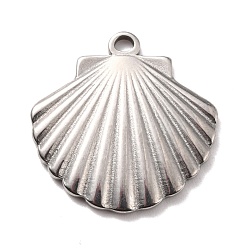 Stainless Steel Color 304 Stainless Steel Pendants, Textured, Shell, Stainless Steel Color, 20.5x20x2mm, Hole: 1.6mm