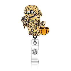 Mummy Halloween Theme Wool Felt Clip-On Retractable Badge Holders, Tag Card Holders, Badge Reel, Mummy, 85mm