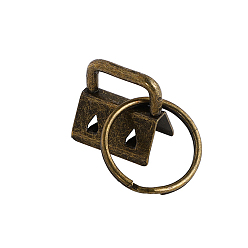 Bronze Antique Le ruban de fer se termine par un anneau fendu porte-clés, pour la fabrication de fermoir à clé, bronze antique, anneau: 24x1.5 mm, Fin: 21x21x14 mm