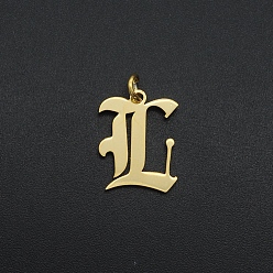 Letter L 201 Stainless Steel Pendants, with Jump Ring, Old English, Letter, Laser Cut, Golden, Letter.L, 16x13x1mm, Hole: 3mm