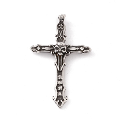 Antique Silver 304 Stainless Steel Pendants, Cross with Skull, Antique Silver, 54.5x35x9mm, Hole: 5.5x3mm