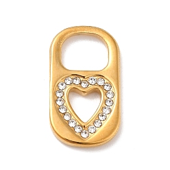Golden Vacuum Plating 304 Stainless Steel Pendants, with Crystal Rhinestone, Padlock with Heart, Golden, 20x11x2mm, Hole: 7.3x6mm
