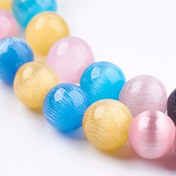 Mixed Color Cat Eye Beads Strands, Round, Mixed Color, 6mm, Hole: 1mm, about 67pcs/strand, 14.3 inch(36.5cm)