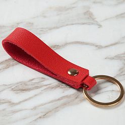 Red PU Leather Keychain with Iron Belt Loop Clip for Keys, Red, 10.5x3cm