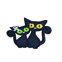 Black Cat Computerized Embroidery Cloth Iron on/Sew on Patches, Costume Accessories, Appliques, Black, 61x71mm