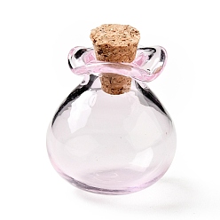 Pearl Pink Lucky Bag Shape Glass Cork Bottles Ornament, Glass Empty Wishing Bottles, DIY Vials for Pendant Decorations, Pearl Pink, 2.5cm
