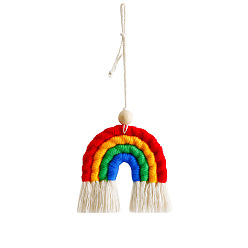 Colorido Macramé hecho a mano tejiendo adornos colgantes de borla de arco iris, con cuentas de madera para la decoración de la ventana del hogar del automóvil, colorido, 85x90 mm