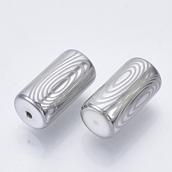 Silver Electroplate Glass Beads, Column with Circle Pattern, Silver, 20x10mm, Hole: 1.2mm, about 50pcs/bag
