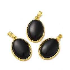 Obsidian Natural Obsidian Pendants, Oval Charms, with Rack Plating Golden Plated Brass Findings, Lead Free & Cadmium Free, 31x20x7.5~8mm, Hole: 7x5mm