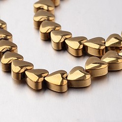 Plateado en Oro Electroplate hematites sintética hebras de perlas no magnéticas, corazón, oro chapado, 12x12x4 mm, agujero: 1 mm, sobre 38 unidades / cadena, 15.7 pulgada