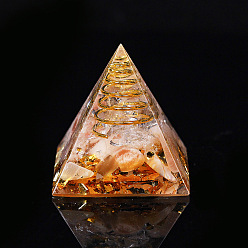 Pierre De Soleil Décorations d'affichage en résine pyramidale d'orgonite, avec les accessoires en laiton, feuille d'or et éclats de pierre de soleil naturelle à l'intérieur, pour bureau à domicile, 30mm