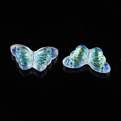 Прозрачный АВ Гальванизируйте прозрачные стеклянные бусины, с покрытием AB цвета, бабочка, светло-зеленый, 14.5x8x3.5 мм, отверстие : 0.8 мм