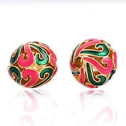 Deep Pink Alloy Enamel Beads, Matte Style, Cadmium Free & Lead Free, Round, Deep Pink, 10x9.5mm, Hole: 2mm