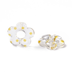 Jaune Perles acryliques transparentes, fleur avec motif à pois, clair, jaune, 19x19.5x3.5mm, Trou: 1.6mm
