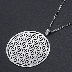 Stainless Steel Color 201 Stainless Steel Pendant Necklaces, with Cable Chains and Lobster Claw Clasps, Flower of Life, Stainless Steel Color, 17.71 inch(45cm), 1.5mm