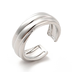 Stainless Steel Color 304 Stainless Steel Grooved Open Cuff Ring for Women, Stainless Steel Color, US Size 6 3/4(17.1mm)