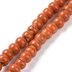 Rouge Orange  Perles en porcelaine anciennes rondes manuelles, rouge-orange, 12~13mm, Trou: 2mm, Environ 30 pcs/chapelet, 15.74 pouce