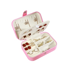 Rose Chaud Boîte de rangement de bijoux en cuir pu rectangulaire avec bouton-pression, étui à bijoux portable de voyage, pour les colliers, Anneaux, boucles d'oreilles et pendentifs, rose chaud, 16x11.5x5.5 cm