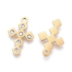 Golden 316 Surgical Stainless Steel Tiny Cross Charms, with Crystal Rhinestone, Golden, 13x8.5x1mm, Hole: 1mm