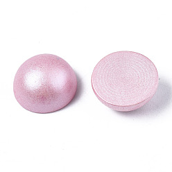 Pearl Pink Painted Natural Wood Cabochons, Pearlized, Half Round, Pearl Pink, 12x6mm