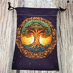 Tree of Life Printed Velvet Tarot Card Storage Drawstring Pouches, Rectangle, for Witchcraft Articles Storage, Tree of Life, 18x13.5cm