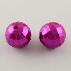 Magenta ABS Plastic Imitation Pearl Faceted Round Beads, Magenta, 20mm, Hole: 2.5mm, about 122pcs/500g