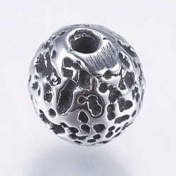 Antique Silver 304 Stainless Steel Beads, Round, with Pit, Antique Silver, 8mm, Hole: 1.5mm
