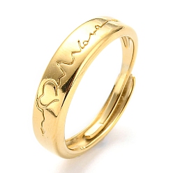 Chapado en Oro Real de 14K 304 anillo ajustable de latido del corazón de acero inoxidable para mujer, real 14 k chapado en oro, diámetro interior: 17 mm