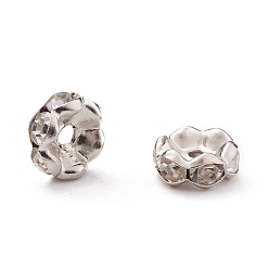 Platinum Iron Rhinestone Spacer Beads, Grade A, Rondelle, Waves Edge, Platinum, 8x3.5mm, Hole: 1.5mm