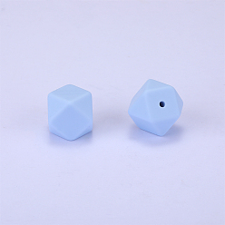 Bleu Acier Clair Perles de silicone hexagonales, perles à mâcher pour les jouets de dentition, Diy soins infirmiers colliers faisant, bleu acier clair, 23x17.5x23mm, Trou: 2.5mm