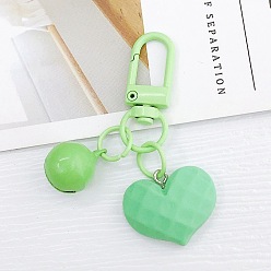 Light Green Acrylic Pendants Keychain, with Spray Painted Alloy Findings, Heart & Bell, Light Green, 6cm