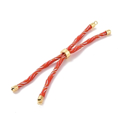 Orange Red Nylon Cord Silder Bracelets, for Connector Charm Bracelet Making, with Rack Plating Golden Brass Clasp, Long-Lasting Plated, Cadmium Free & Lead Free, Orange Red, 9-1/8x1/8 inch(23x0.3cm), Hole: 2mm