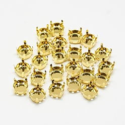 Oro 201 ajustes de puntas para coser de acero inoxidable, ajustes de garra para diamantes de imitación con parte posterior plana, plano y redondo, dorado, Bandeja: 7 mm, 7.5x6 mm, agujero: 1 mm