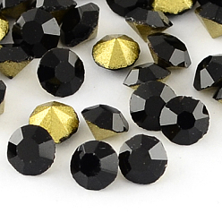 Jet Grade A Glass Pointed Back Chaton Rhinestones, Back Plated, Diamond, Jet, 3.3~3.4mm, about 144pcs/gross