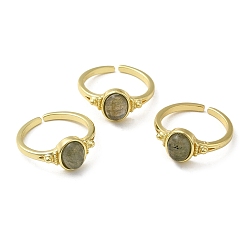 Labradorite Natural Labradorite Oval Open Cuff Rings, Golden Brass Finger Ring, Cadmium Free & Lead Free, US Size 7(17.3mm)